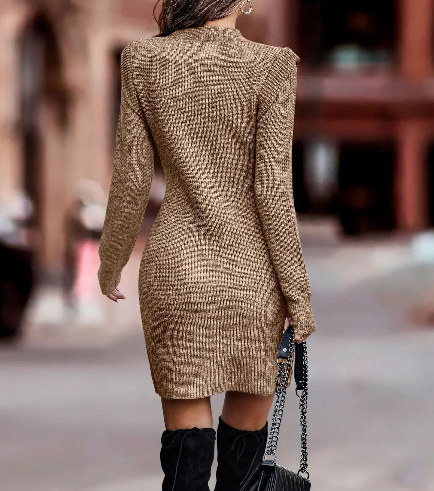 Damen Wollkleid Rollkragen Stiefelkleid Herbstkleid Winterkleid Strickkleid Long