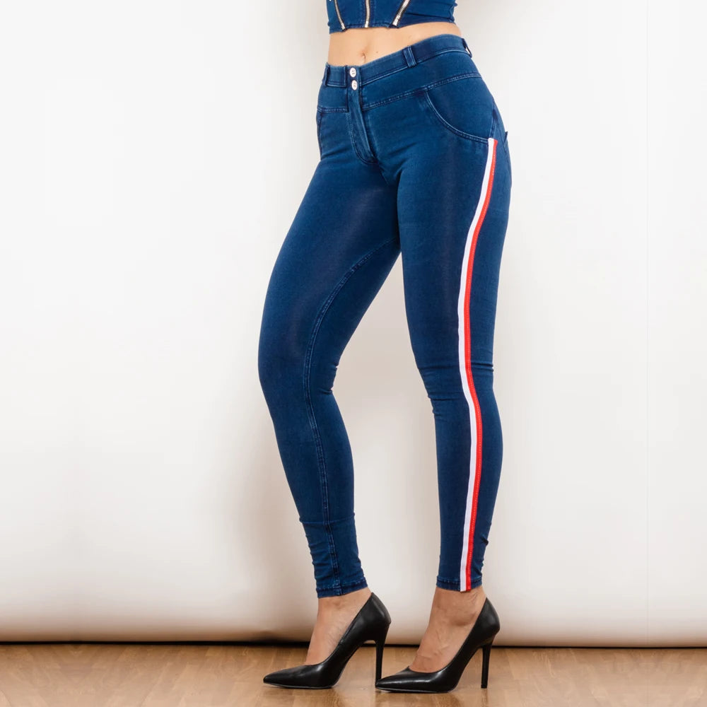 Leggins Donna Vita Alta Pantaloni Jeans Sportivi Fitness Palestra Effetto Denim