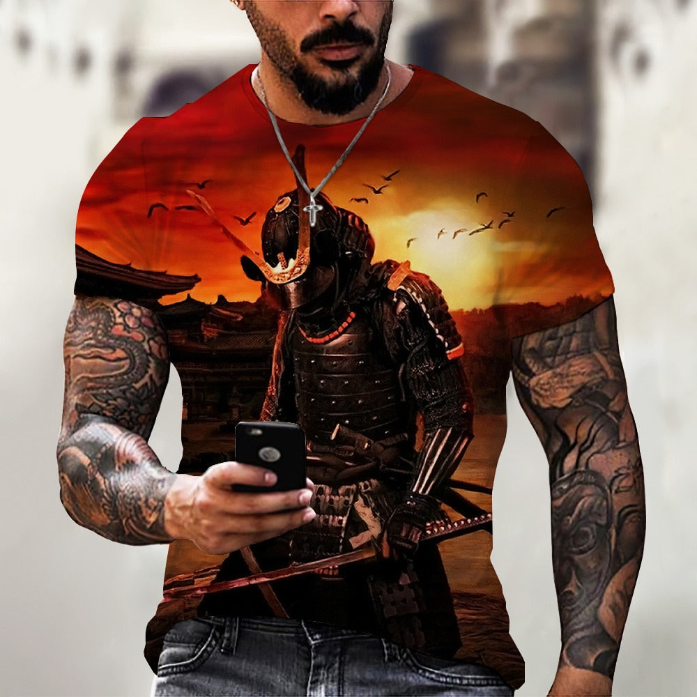 Herren Japan Samurai 3D T-Shirt Rundhals Unisex Sommer Streetwear