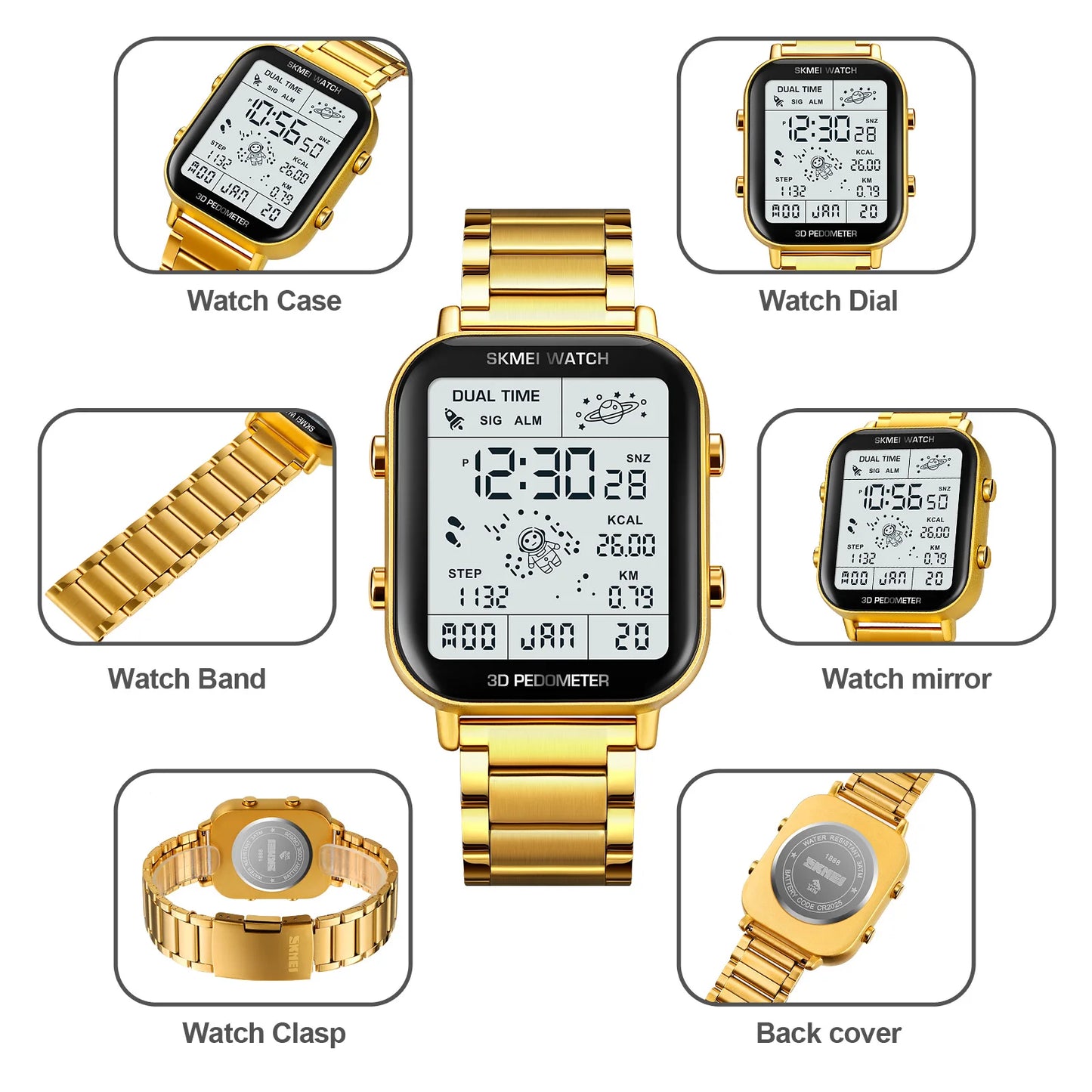 Herren Armbanduhr Digital Uhr Silber Edelstahl Quarzuhr Luxus Chronograph