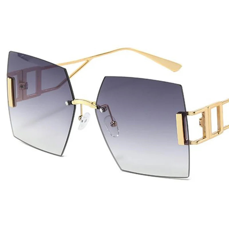 Sonnenbrille Damen Retro Randlos Eckig Farbverlauf UV-Schutz Vintage Brille