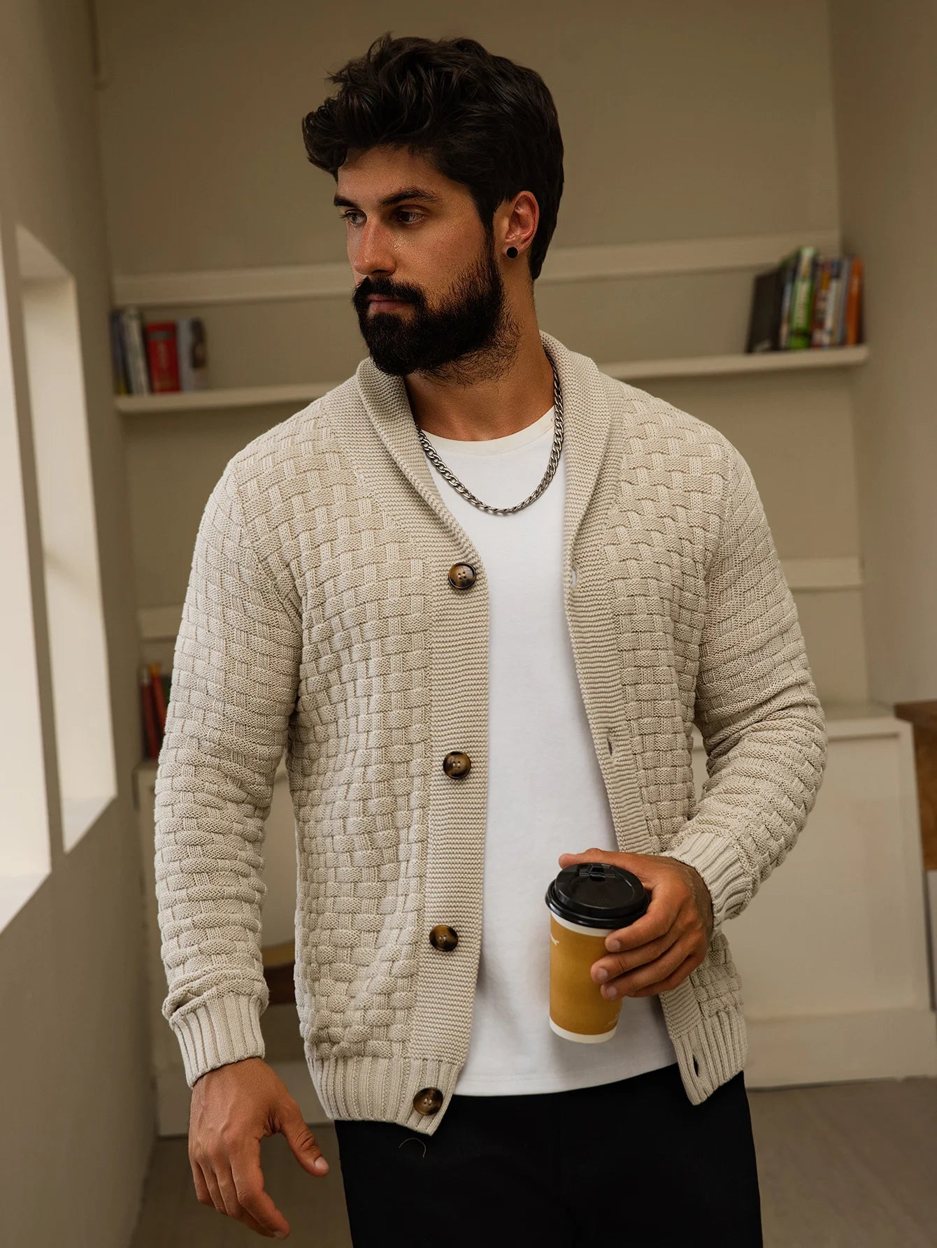 Herren Herbst Jacke Übergangsjacke Sweatjacke Sweater Strickjacke mit Zopfmuster