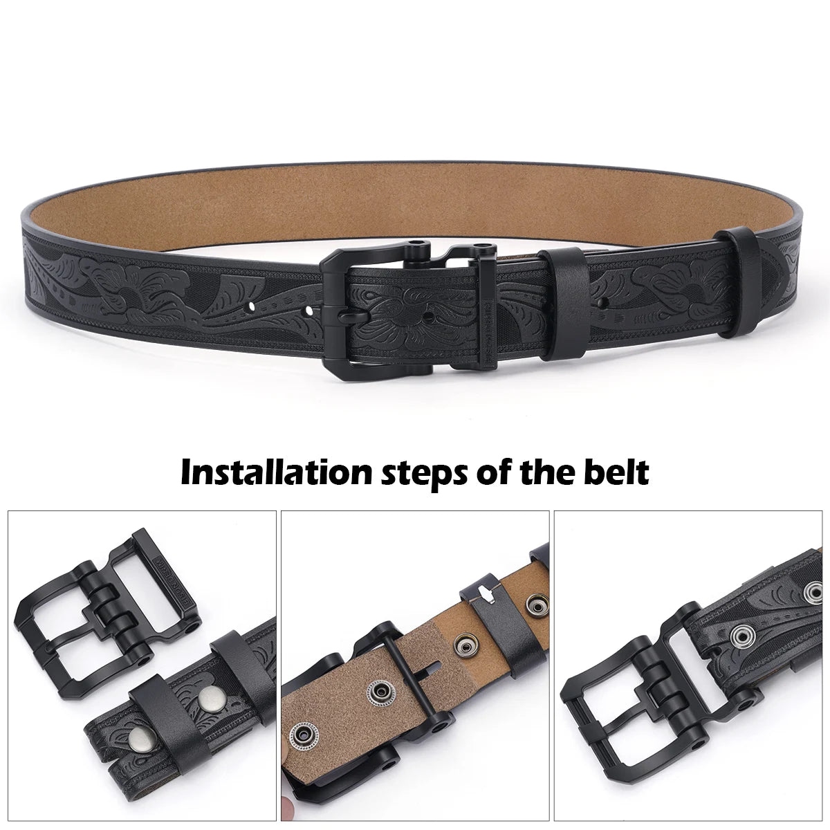BISON DENIM Rindsleder Retro Gedruckt Männer Gürtel Echtes Split Leder Legierung Pin Schnalle Gürtel Casual Western Cowboy Stil Gürtel Für Männer