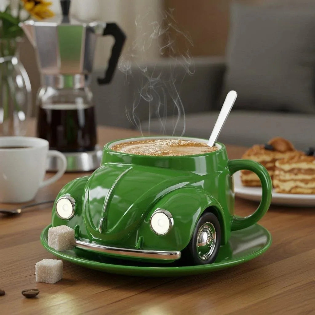 Edelstahl Kaffeebecher Mug VW Beetle-Motiv Kaffeetasse Becher Tasse Geschenk