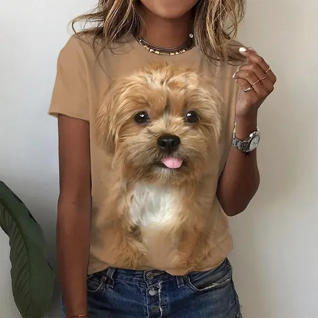 Damen Sommer Top 3D Katzen T-Shirt Rundhals Streetwear lockeres Damentop