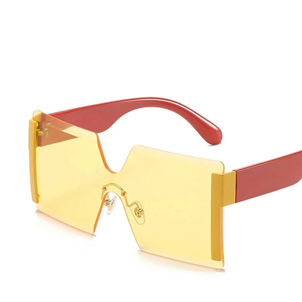 Übergroße Randlose Sonnenbrille Damen Quadratisch Flach Design Reise UV400