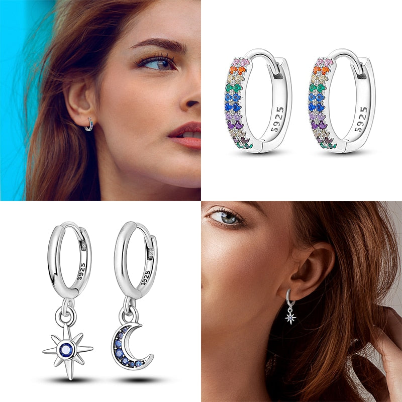 1 Paar Creolen aus 925 Sterling Silber Ohrringe Zirkonia Ohrstecker NEU