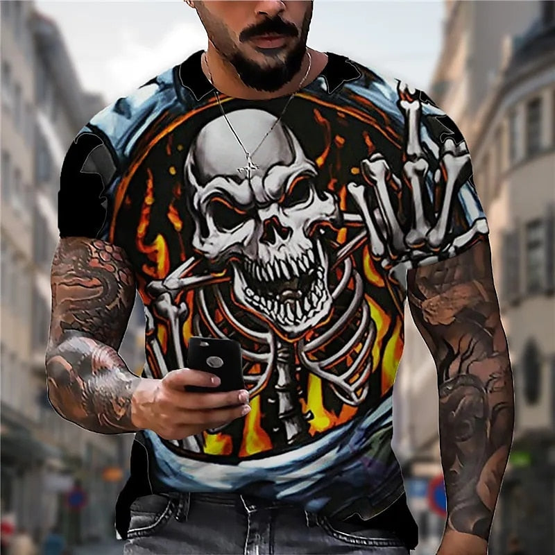 Fashion Herren Horror Skull 3D T-Shirt Rundhals Unisex Sommer Streetwear