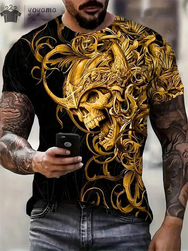 Herren T-Shirt Skull 3D Shirt Rundhals Streetwear Tank Top Polo Hemd Polohemd