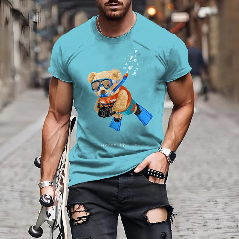 Fashion Herren Shirt Funny Baby Bear T-Shirt Rundhals Tops Sommer Streetwear