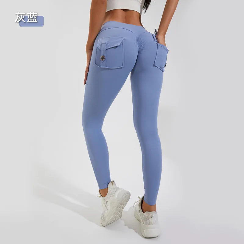 Damen Leggings Push Up Stretch Leggins Yoga Fitness Hose m Tasche Sexy Gym Wear
