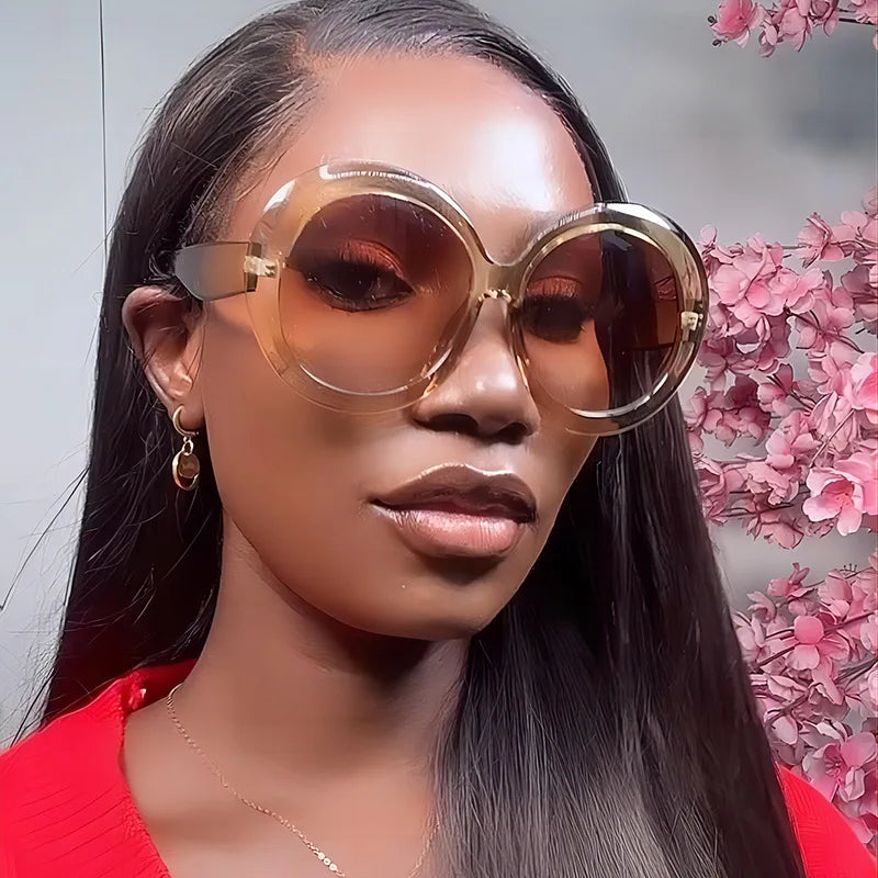 Damen Sonnenbrille Designer Luxus Brille Runde Übergröße Gläser Vintage UV400