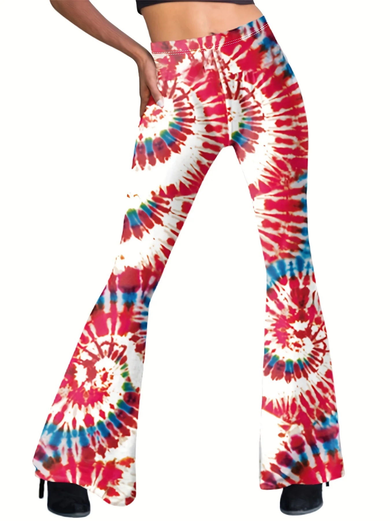 Damen Yoga Hose Bootcut Hüftjeans Schlaghose Flared Leggins Flower Power Retro
