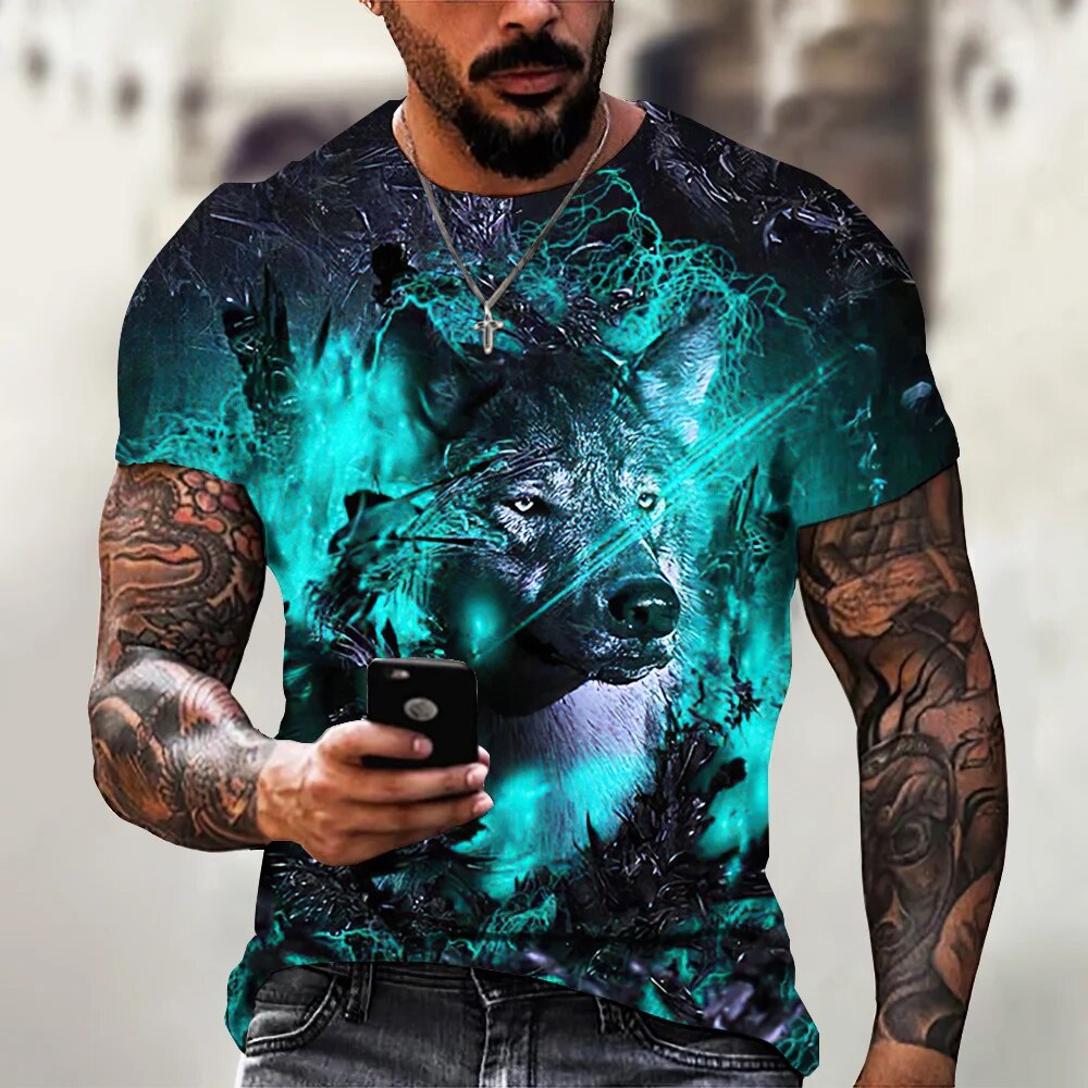 Herren Fashion Vintage Leopard 3D T-Shirt Rundhals Unisex Sommer Streetwear