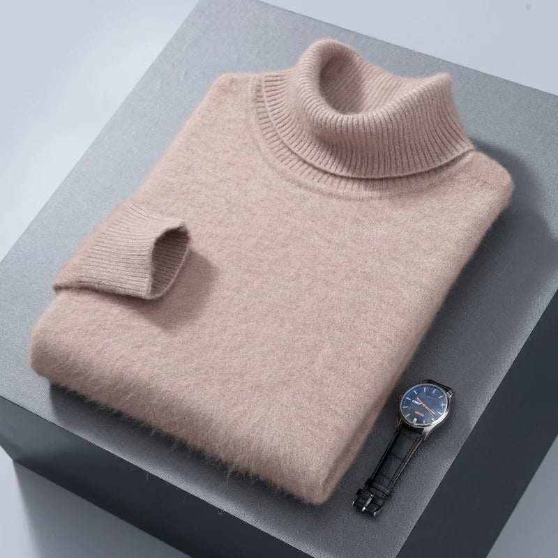 Herbst und Winter Männer Lose Rollkragen 100% Nerz Kaschmir Pullover männer Casual Thermische Pullover Einfarbig Stricken Plus-Größe top