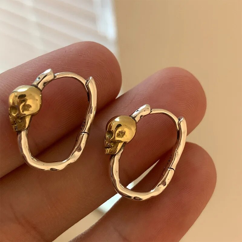 1 Paar Creolen aus 925 sterling Silber Ohrringe Skull Ohrschmuck Ohrstecker