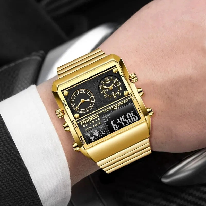 Herren Armbanduhr Silber Schwarz Edelstahl Quarzuhr Luxus Chronograph Business