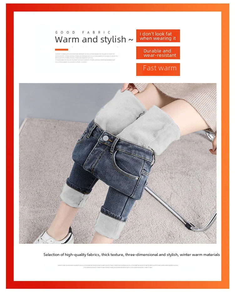 Damen Winter Warm Thermo Jeans Hose Innenfleece Stretch Hosen Leggins Denim