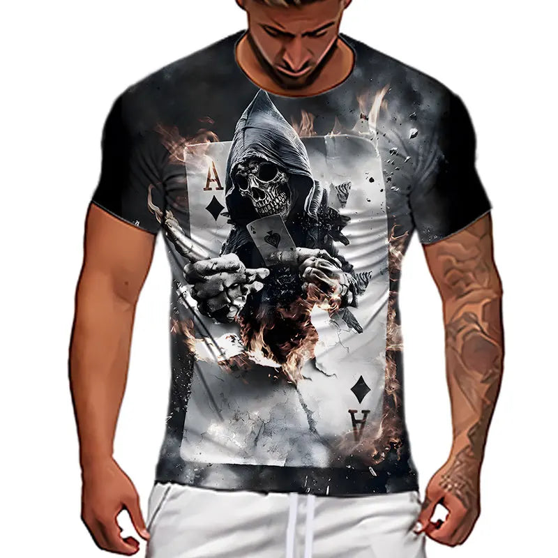 Fashion Herren Horror Skull T-Shirt Rundhals Unisex Sommer Streetwear Top Shirt