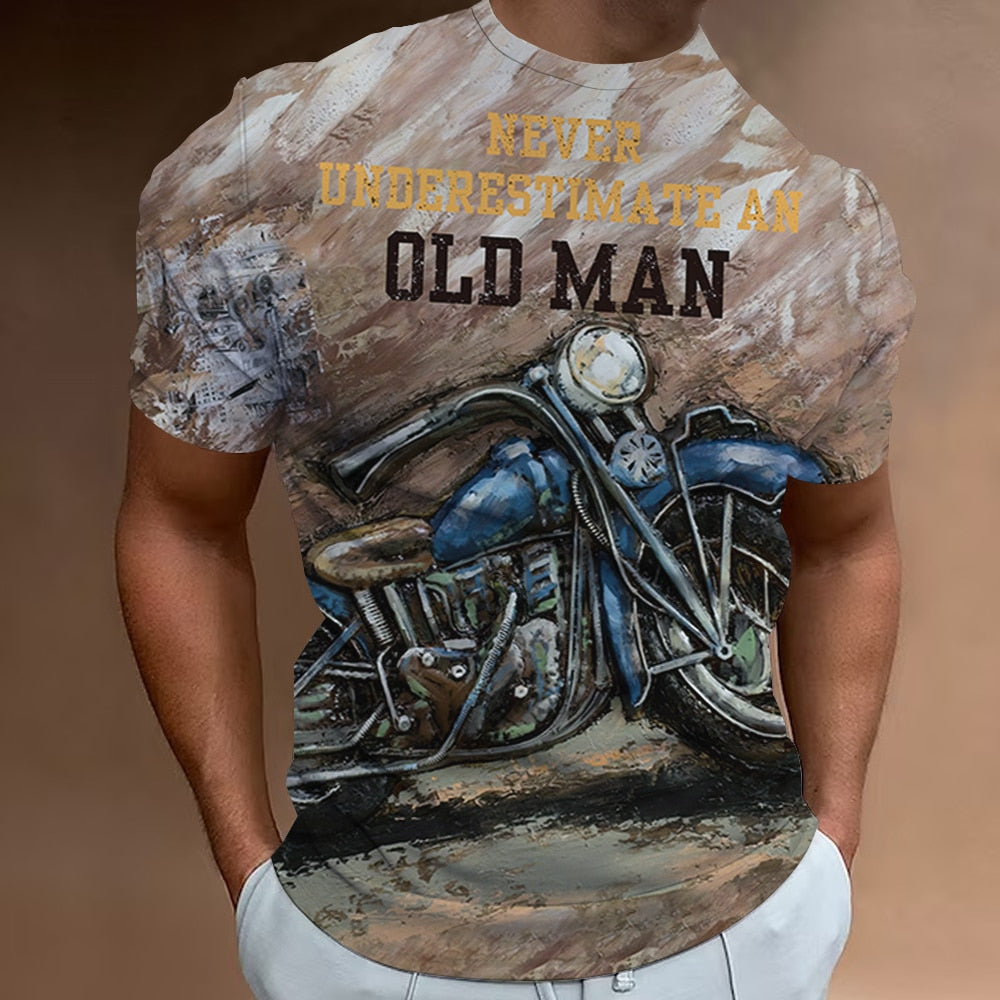 Herren Fashion Vintage Biker 3D T-Shirt Rundhals Unisex Sommer Streetwear