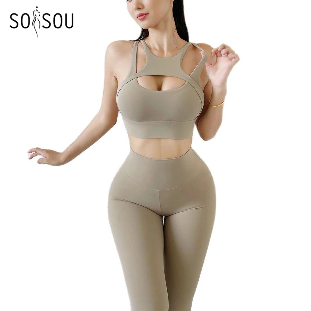 Damen Leggings Push Up Stretch Leggins Yoga Fitness Hose Sport BH Gym Set Top