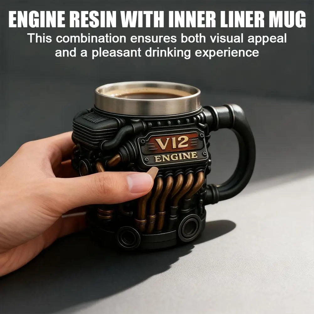 Edelstahl-Kaffeebecher Mug V8-Motoren-Motiv Kaffeetasse Becher Tasse Geschenk