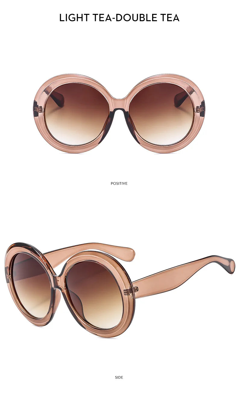 Damen Sonnenbrille Designer Luxus Brille Runde Übergröße Gläser Vintage UV400
