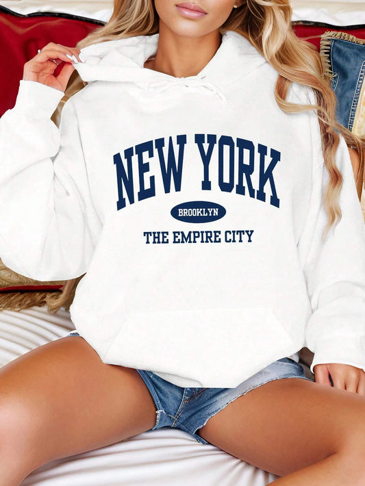 Felpa Con Cappuccio Donna New York City Giacca Sportiva Hoodie Tuta Maglia Shirt