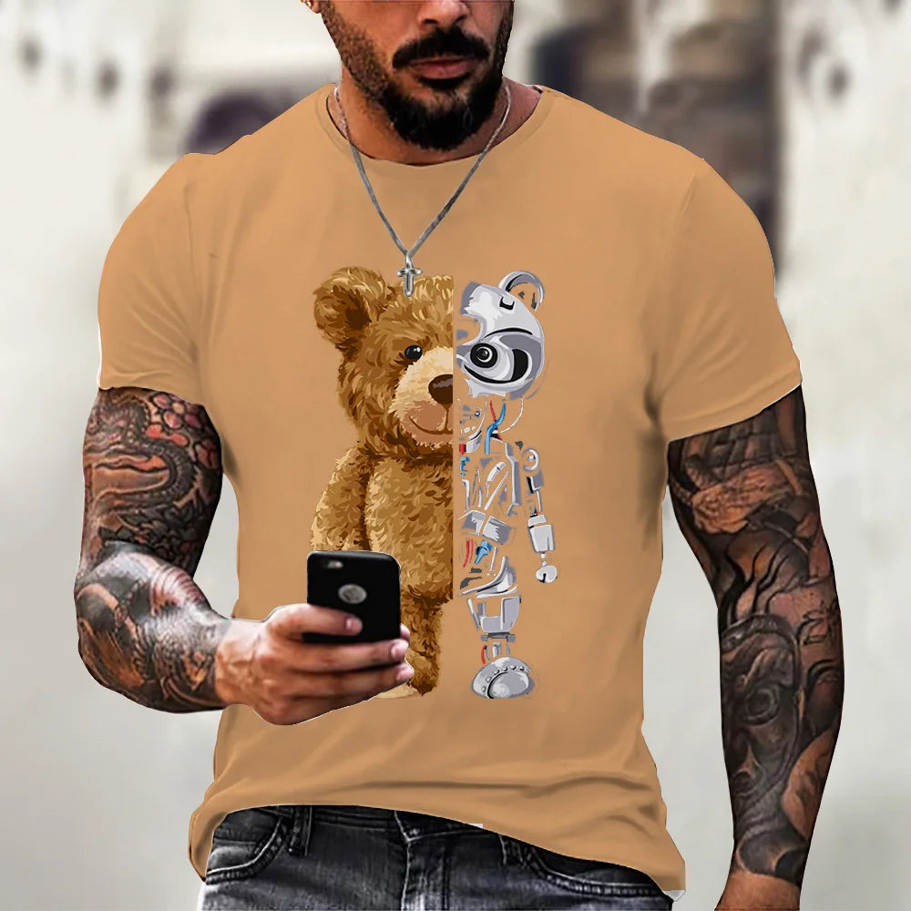 Herren Fashion Vintage Teddybär T-Shirt Rundhals Unisex Sommer Streetwear