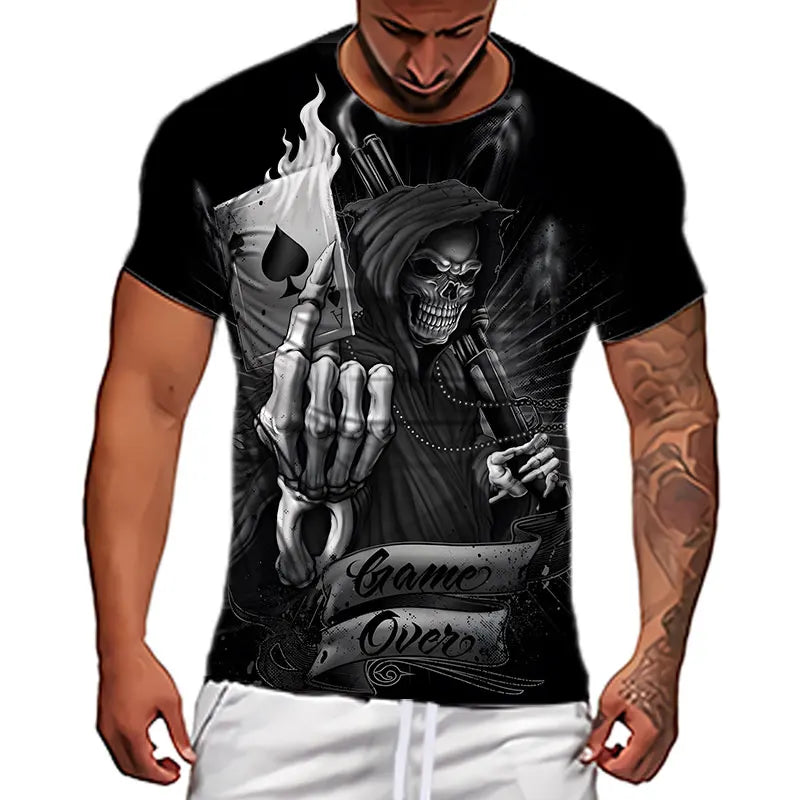 Fashion Herren Horror Skull T-Shirt Rundhals Unisex Sommer Streetwear Top Shirt