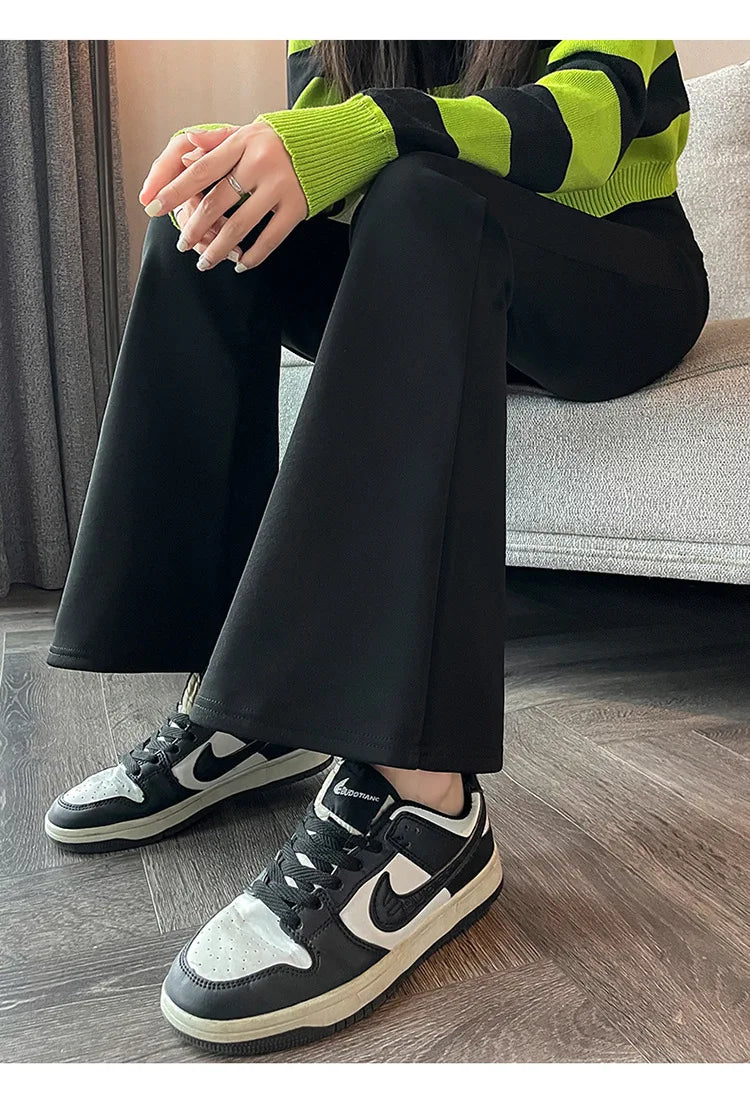 Hohe Taille, mit Fleece gefüttert, Bootcut-Yogahose, Damen-Oberbekleidung, Frühling, Herbst, Winter, schlankmachend, schwarz, Bauchkontrolle, lässig, Hai...