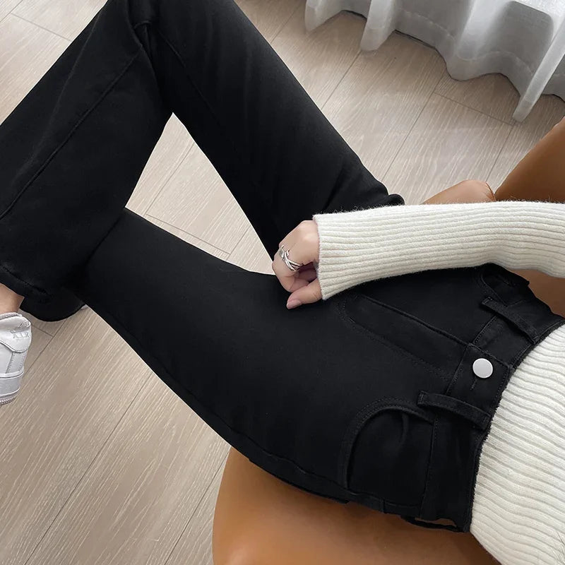 Damen Winter Warm Thermo Jeans Hose Innenfleece Stretch Hosen Leggins Denim