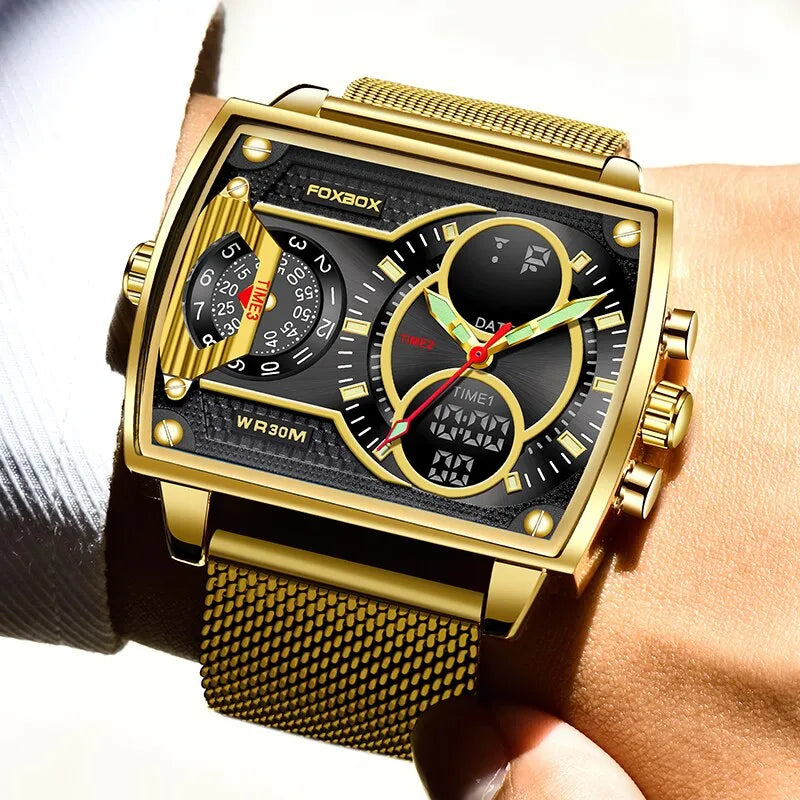 Herren Armbanduhr Silber Schwarz Edelstahl Quarzuhr Luxus Chronograph Business