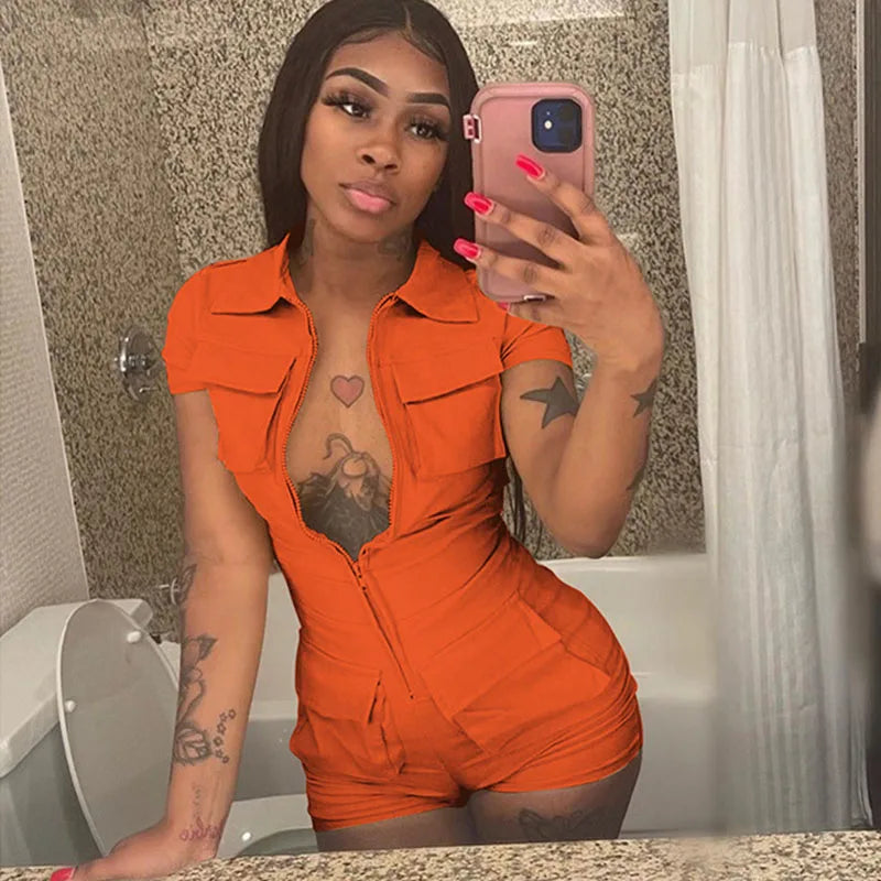 Damen Cargo Shorts Overall Jumpsuit Army Streetwear Strampler Playsuit Hotpants