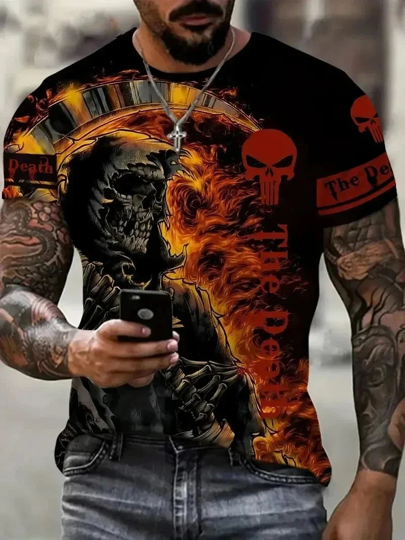 T-Shirt Uomo Manica Corta Horror Heavy Metal Maglietta Camicia Maglia Teschio