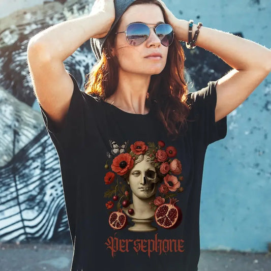 Damen Sommer Top Gothic T-Shirt Rundhals Streetwear lockeres Damentop Bluse