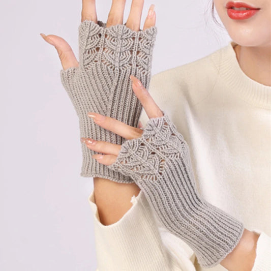 Winter Handschuhe Damen Strick fingerlose Handwärmer Fäustlinge Halbfinger