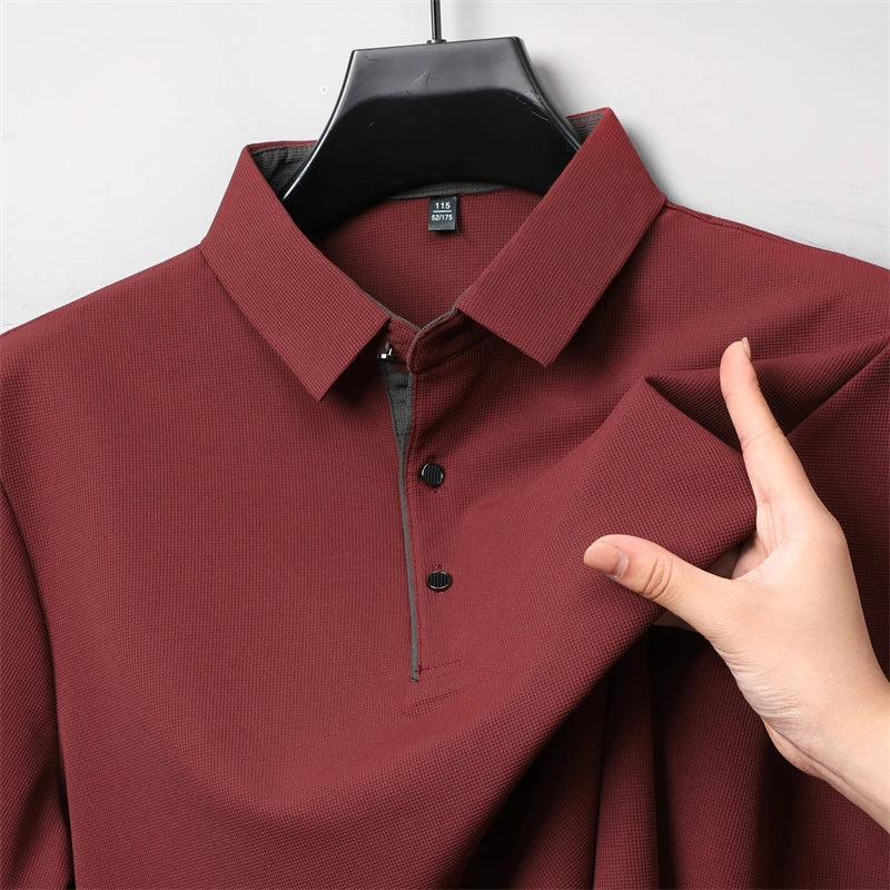 Neues Herren-Poloshirt, Business-Casual, langärmelig, einfarbig, modisch, warm, bequem, vielseitiges Oberteil für vier Jahreszeiten