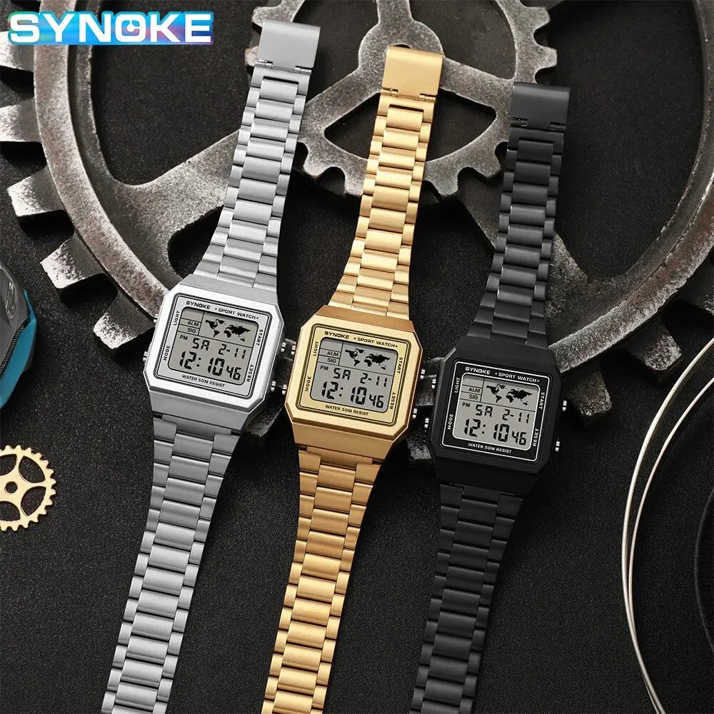 Herren Armbanduhr Digital Uhr Silber Edelstahl Quarzuhr Luxus Chronograph