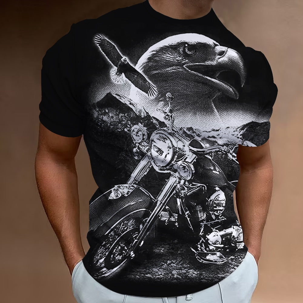 Herren Fashion Vintage Biker 3D T-Shirt Rundhals Unisex Sommer Streetwear