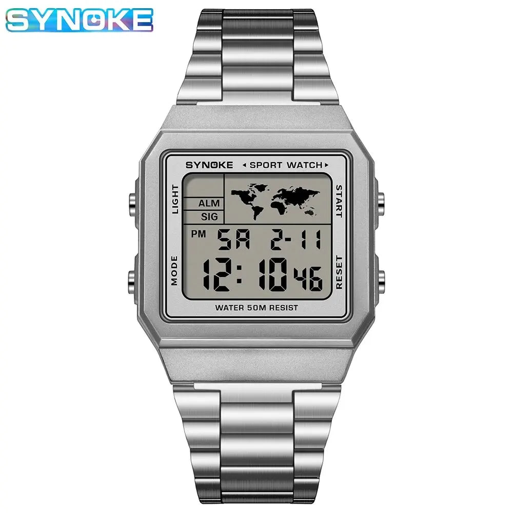 Herren Armbanduhr Digital Uhr Silber Edelstahl LED Quarzuhr Luxus Chronograph
