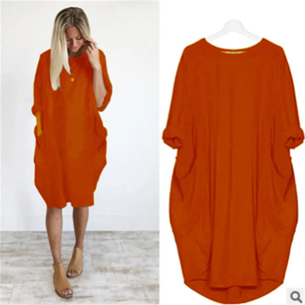 Frauen Maxikleid Pullikleid Sportkleid Kleid Sweatshirt Longtops Pulli Tunika