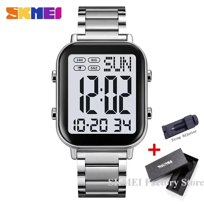 Herren Armbanduhr Digital Uhr Silber Edelstahl Quarzuhr Luxus Chronograph