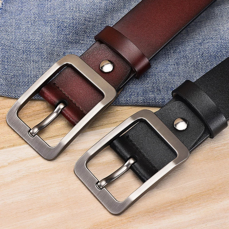 Jeans-Gürtel Herren Damen Eckig Schnalle Echt Leder Gürtel Schwarz Braun NEU