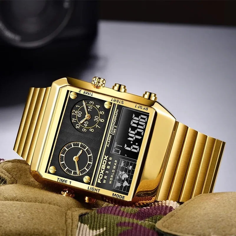 Herren Armbanduhr Silber Schwarz Edelstahl Quarzuhr Luxus Chronograph Business