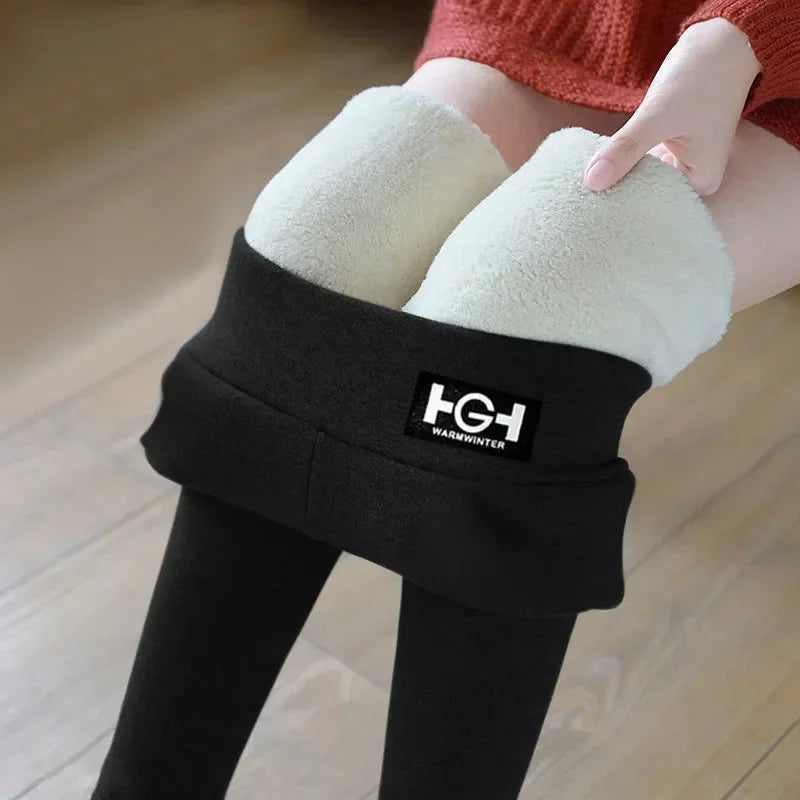 Frauen Winter Leggings Solide Warme Leggings Verdicken Lamm Kaschmir Hohe Taille Butt Lift Hohe Dehnbar Gehen mit Tasche Hosen