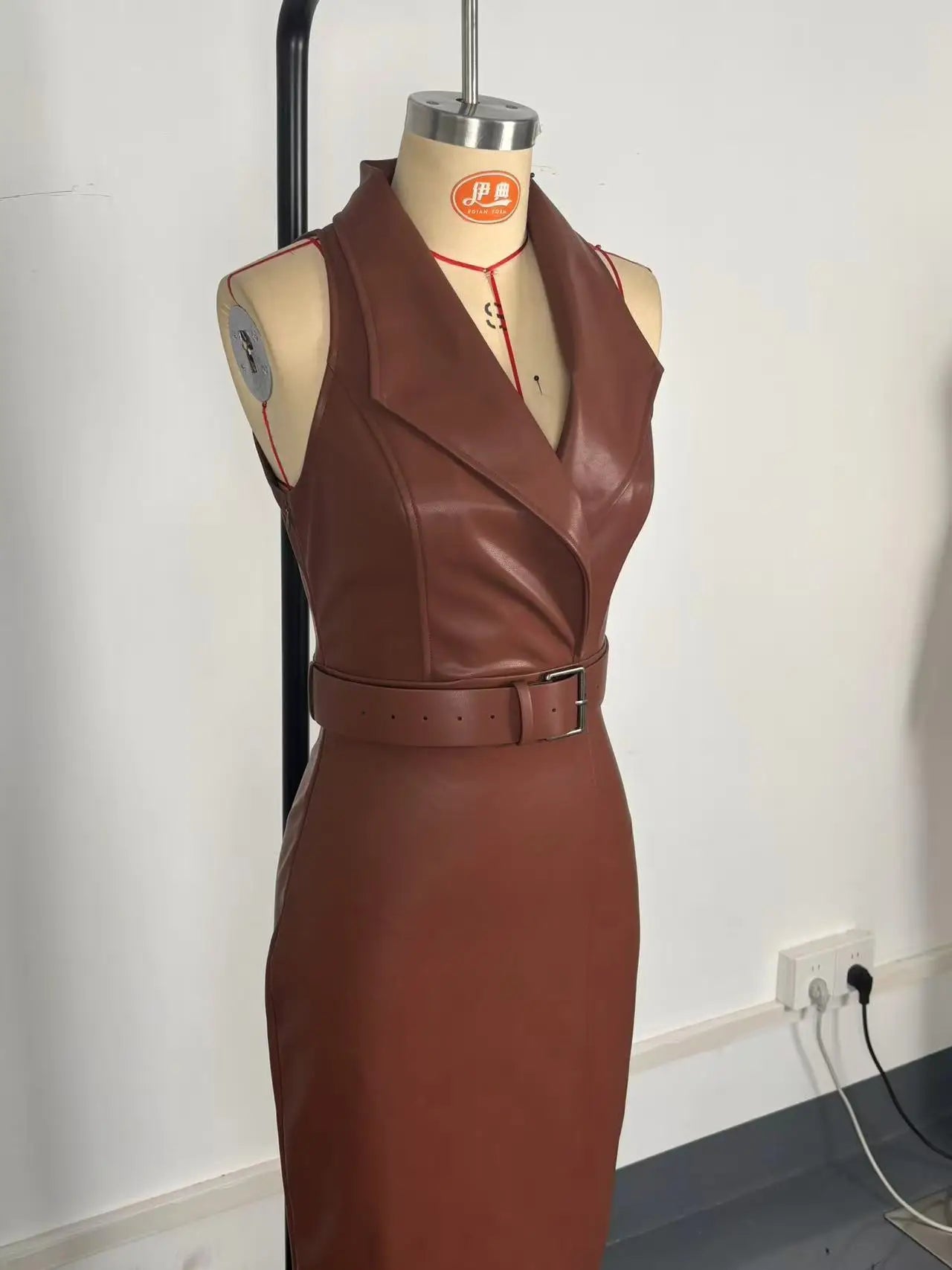 Damen Kleid PU Leder Partykleid Cocktail Abendkleid Sexy Clubwear Minikleid