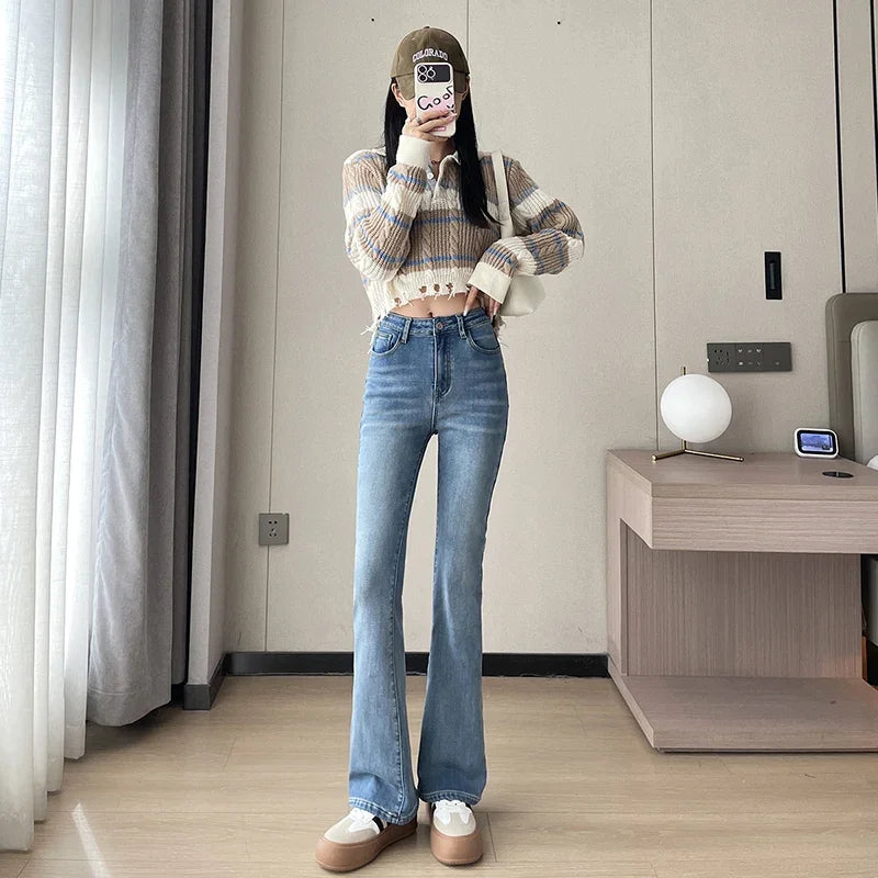 Damen Winter Warm Thermo Jeans Hose Innenfleece Stretch Hosen Leggins Denim