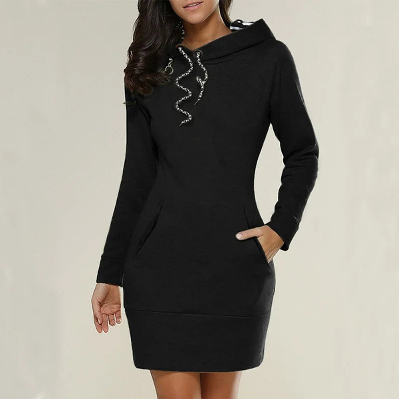 Kapuzenpullover Sweatshirt Pulloverkleid Hoodie Pulli Tunika Damen Sportkleid