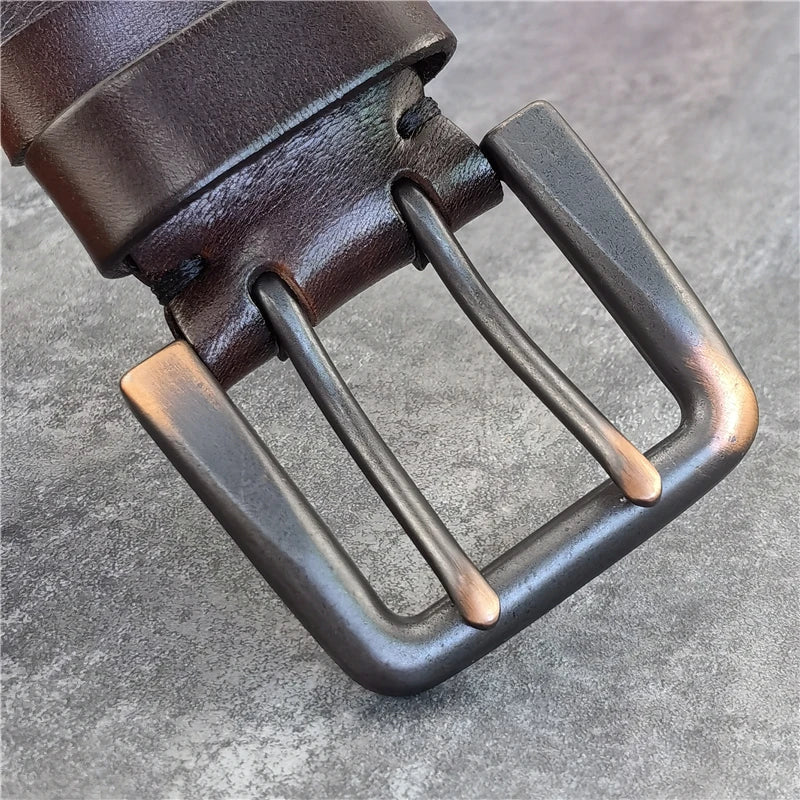 Jeans-Gürtel Herren Eckig Schnalle Echt Leder Gürtel Braun Breite Schnalle